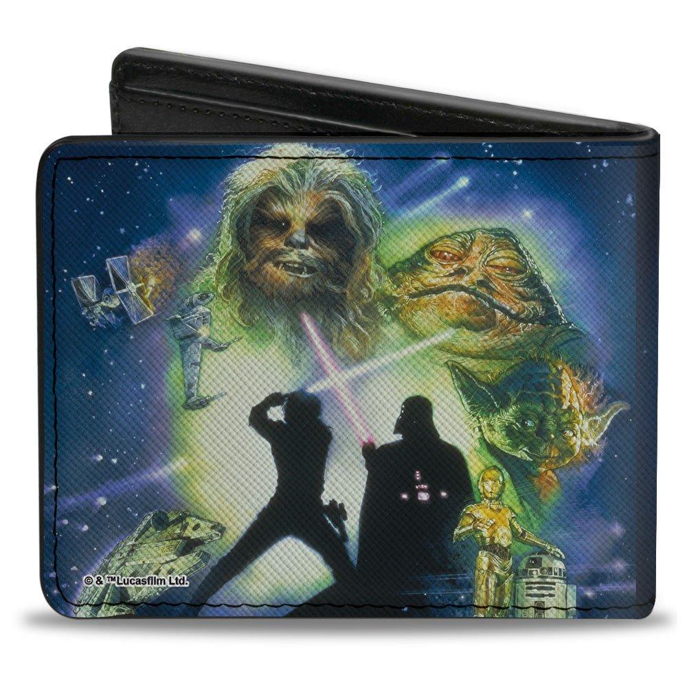 Buckle-Down Star Wars Luke Holding Lightsaber and Character Collage Men's Blue Vegan Leather Wallet