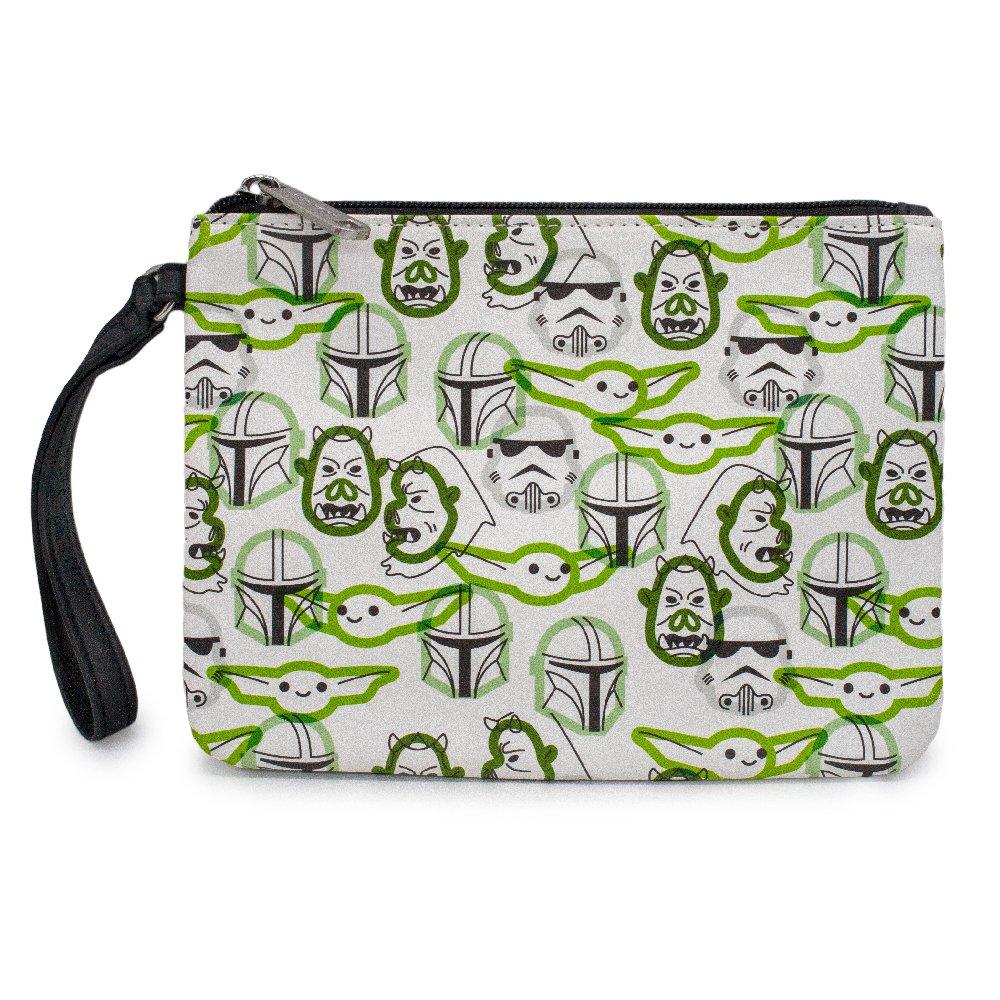 Buckle-Down Star Wars: The Mandalorian Character Faces Stacked White Vegan Leather Single Pocket Wristlet Wallet