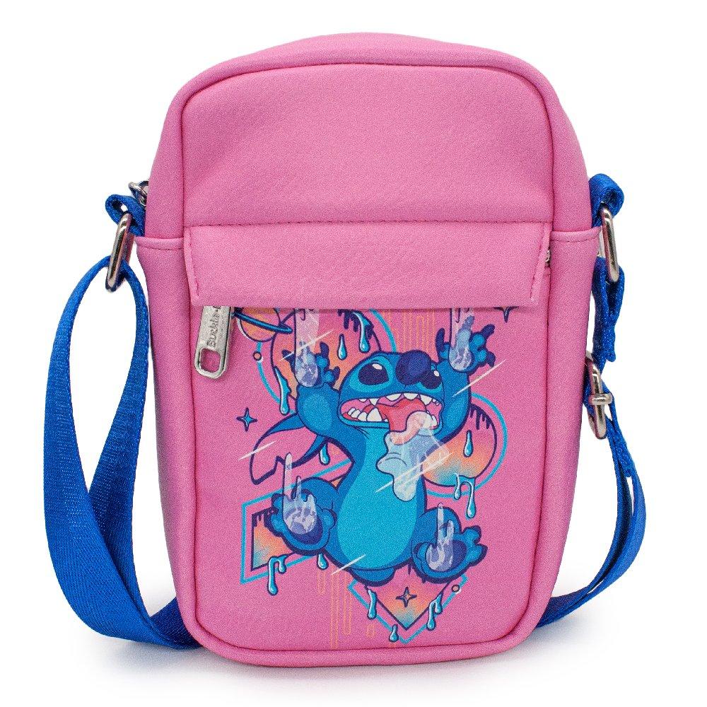 BuckleDown Disney Lilo and Stitch Stitch Sliding in Space Pose Pink Vegan Leather Cross Body
