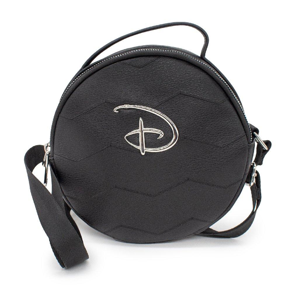 Buckle-Down Disney Signature D Logo Silver Emblem Chevron Zig Zag Stitch Black Vegan Leather Cross Body Bag