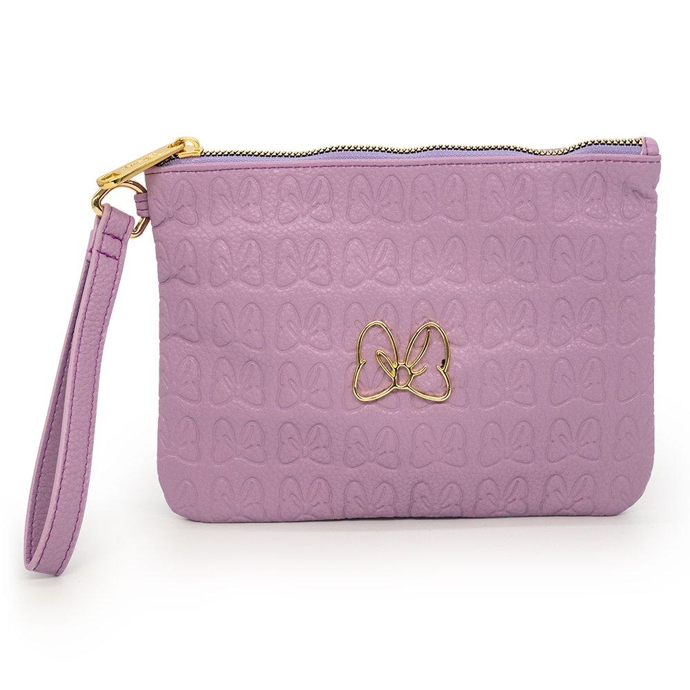 Buckle-Down Disney Minnie Mouse Bow Debossed with Metal Gold Bow Icon Lilac Vegan Leather Single Pocket Wristlet Wallet