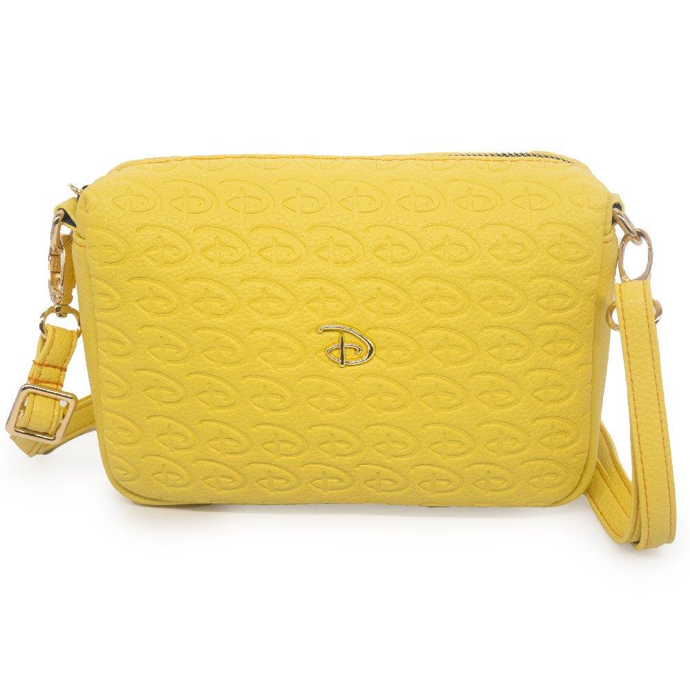 Buckle-Down Disney Signature D Debossed PU with Gold Metal D Icon Yellow Vegan Leather Cross Body Bag