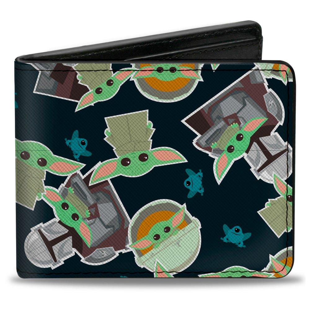 Buckle-Down Star Wars: The Mandalorian The Child and Frog Icons Scattered Men's Vegan Leather Bifold Wallet