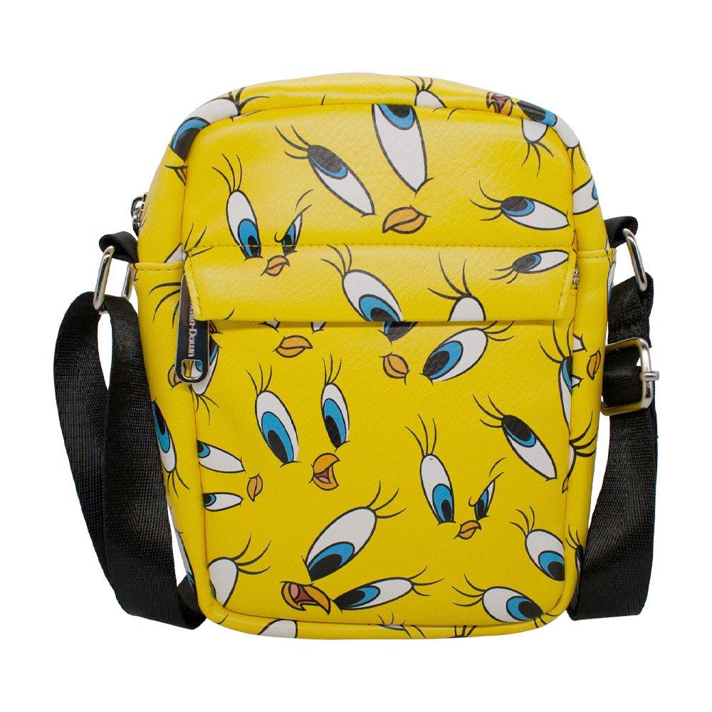 Buckle-Down Looney Tunes Tweety Expressions Scattered Yellow Vegan Leather Cross Body Bag