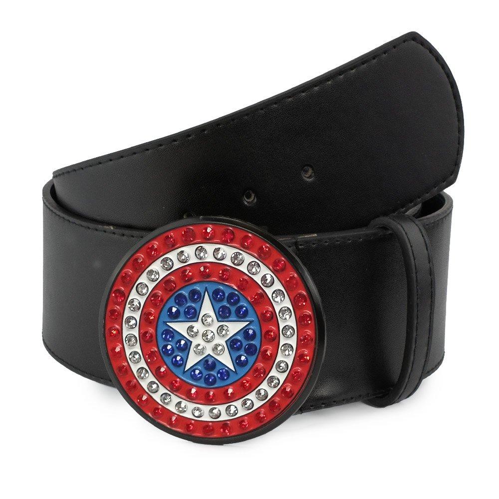 Unisex Black Leather Belt with Red Rhinestones