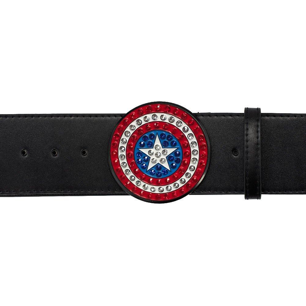 Unisex Black Leather Belt with Red Rhinestones