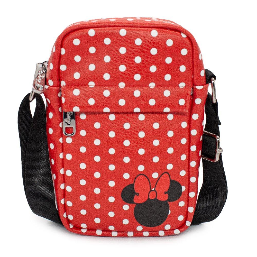 Buckle-Down Minnie Mouse Polka Dots with Ears and Bow Red Vegan Leather Cross Body Bag