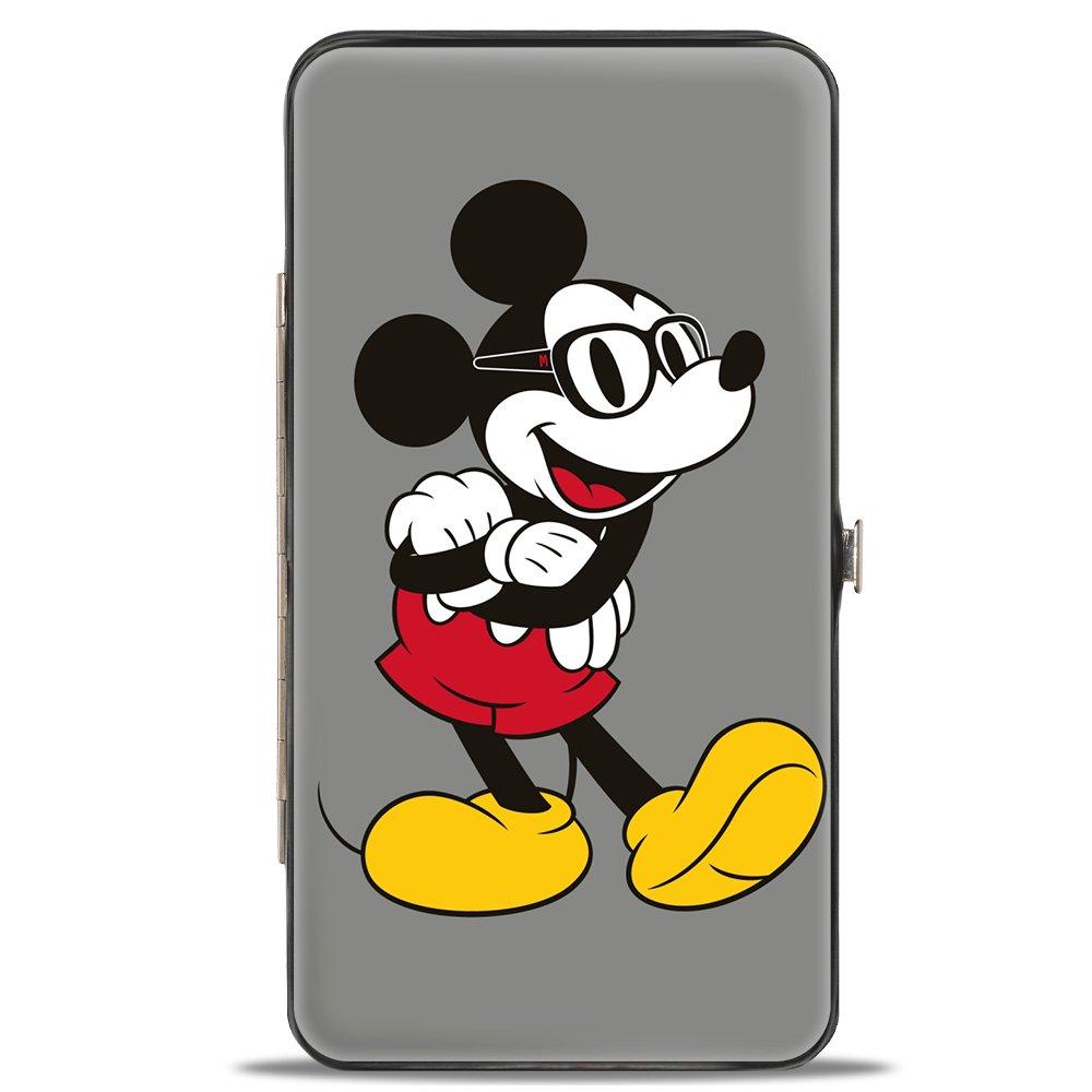 Buckle-Down Disney Nerdy Mickey Mouse Arms Crossed Walking Poses Gray Vegan Leather Hinged Wallet