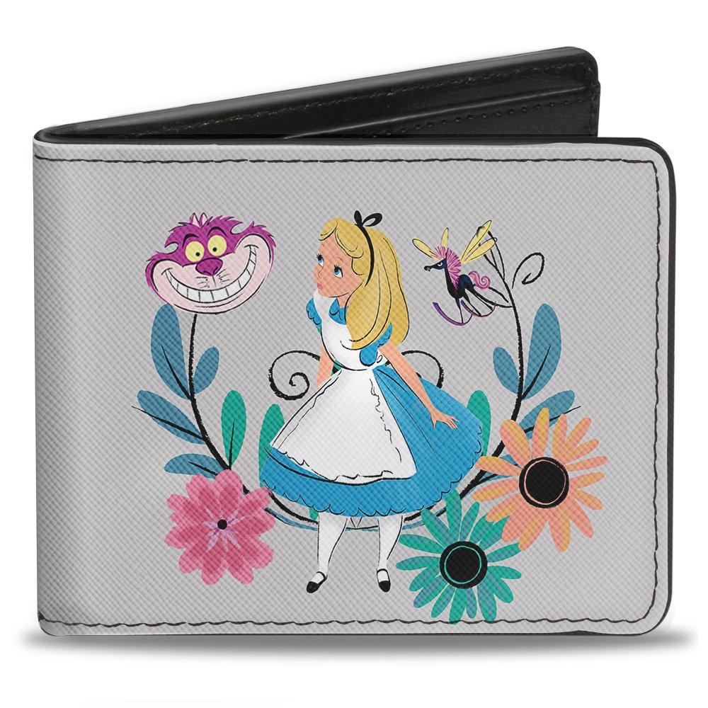 Buckle-Down Disney Alice and Cheshire Cat Face Flowers of Wonderland Vegan Leather Bifold Wallet