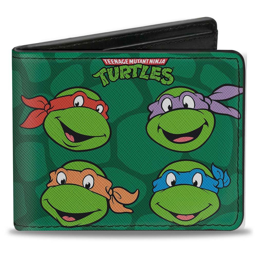 Buckle-Down Nickelodeon Teenage Mutant Ninja Turtles Group Faces Pose Turtle Shell Vegan Leather Bifold Wallet