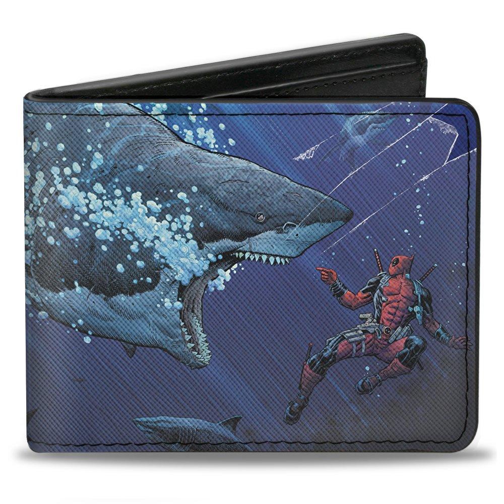 Buckle-Down Deadpool Underwater Shark Scenes Blues Vegan Leather Wallet