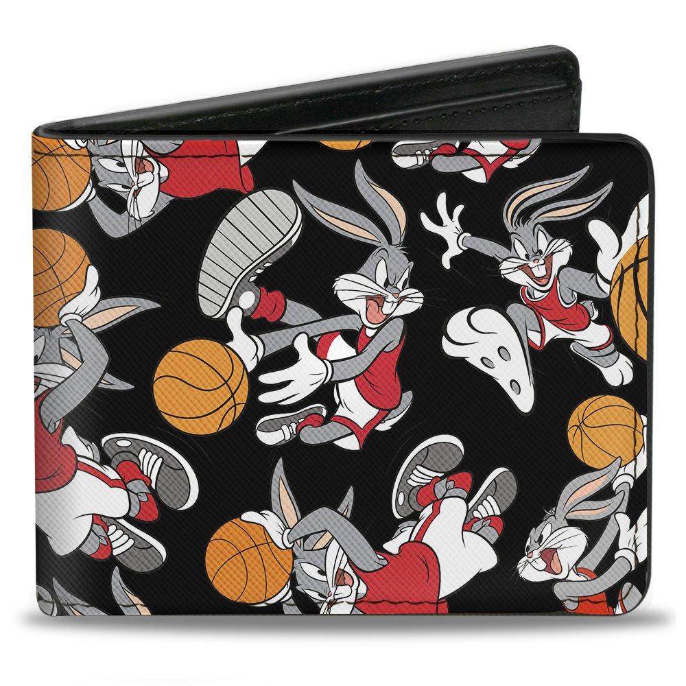 Buckle-Down Looney Tunes Bugs Bunny Basketball Poses Scattered Black Vegan Leather Wallet