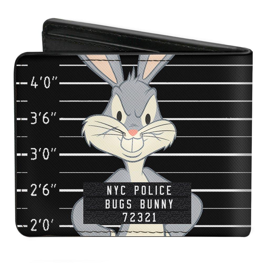 Buckle-Down Looney Tunes Bugs Bunny NYC Police Mug Shot Black White Vegan Leather Bi-Fold Wallet