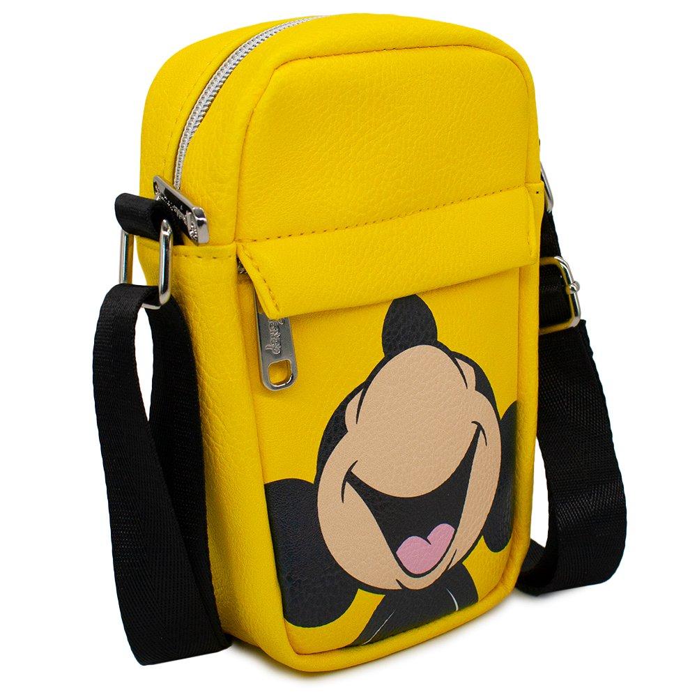 Buckle Down Disney Bag, Cross Body, Mickey Mouse Through The Years  Expressions Scattered, Yellow, Vegan Leather