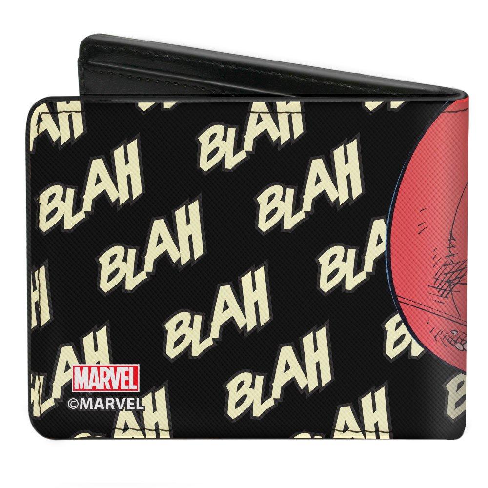 Buckle-Down Marvel Comics Deadpool Face Close Up Blah Blah Blah Text Men's Vegan Leather Bifold Wallet