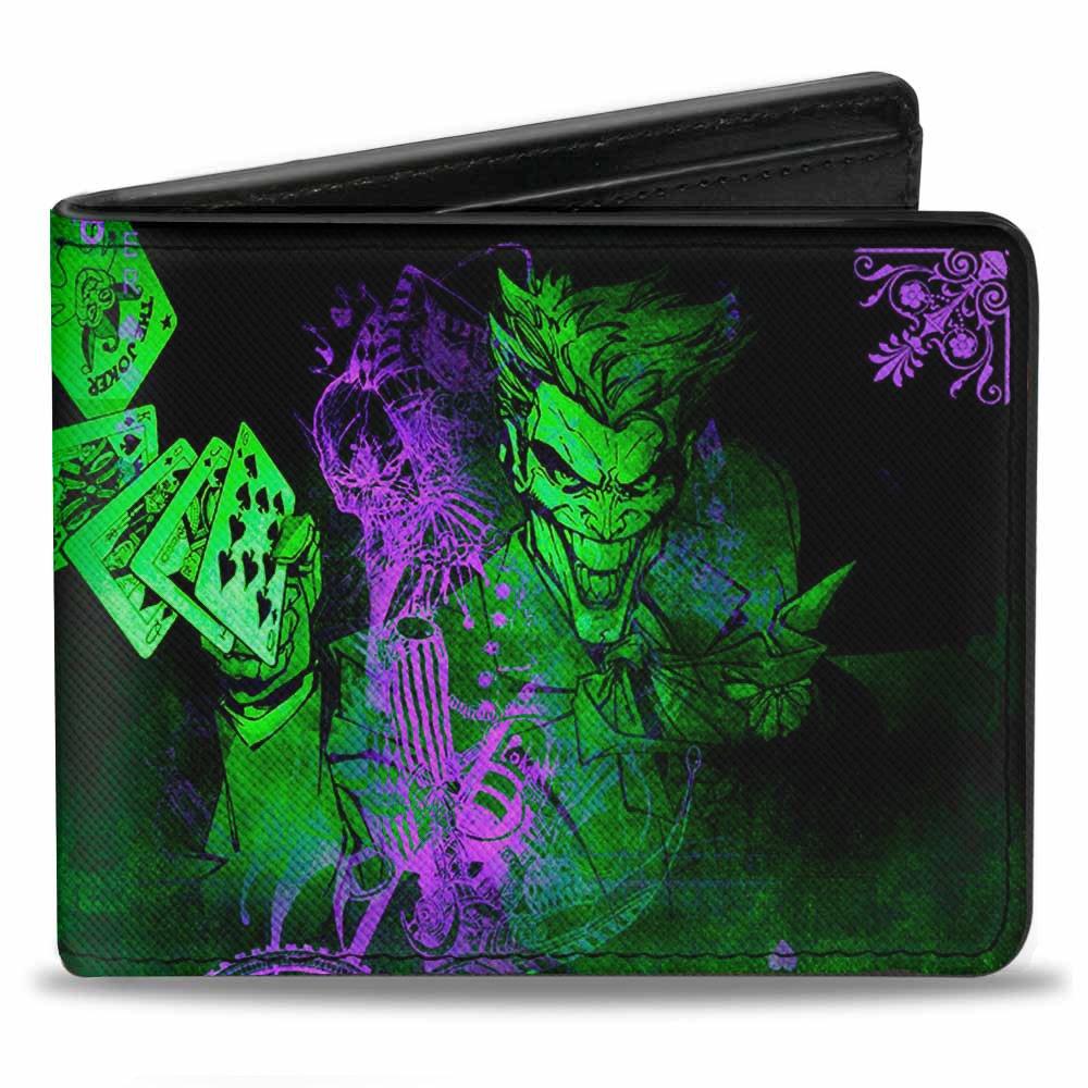 Buckle-Down DC Comics The Joker Card Flipping Poses Vegan Leather Bifold Wallet, Size: One Size, Buckle Down