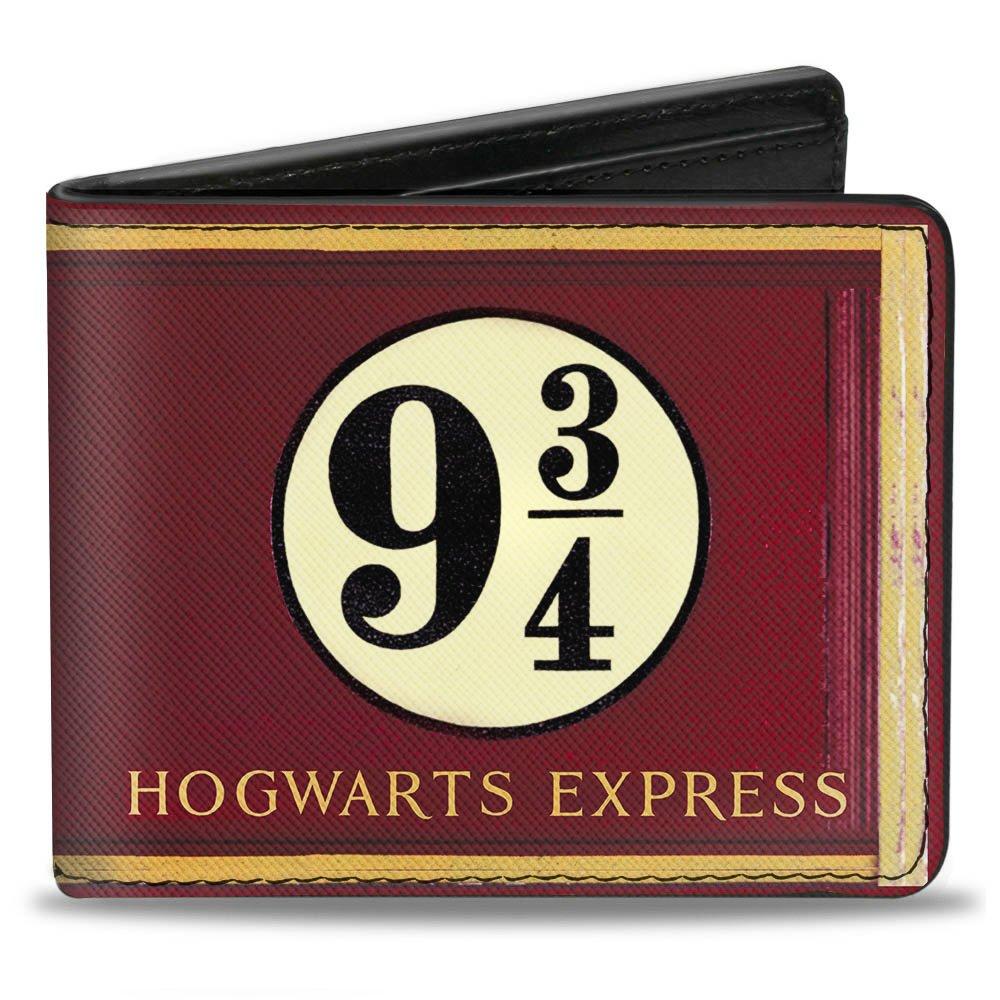 Buckle-Down The Wizarding World of Harry Potter Hogwarts Express Burgundy Men's Gold Vegan Leather Bifold Wallet