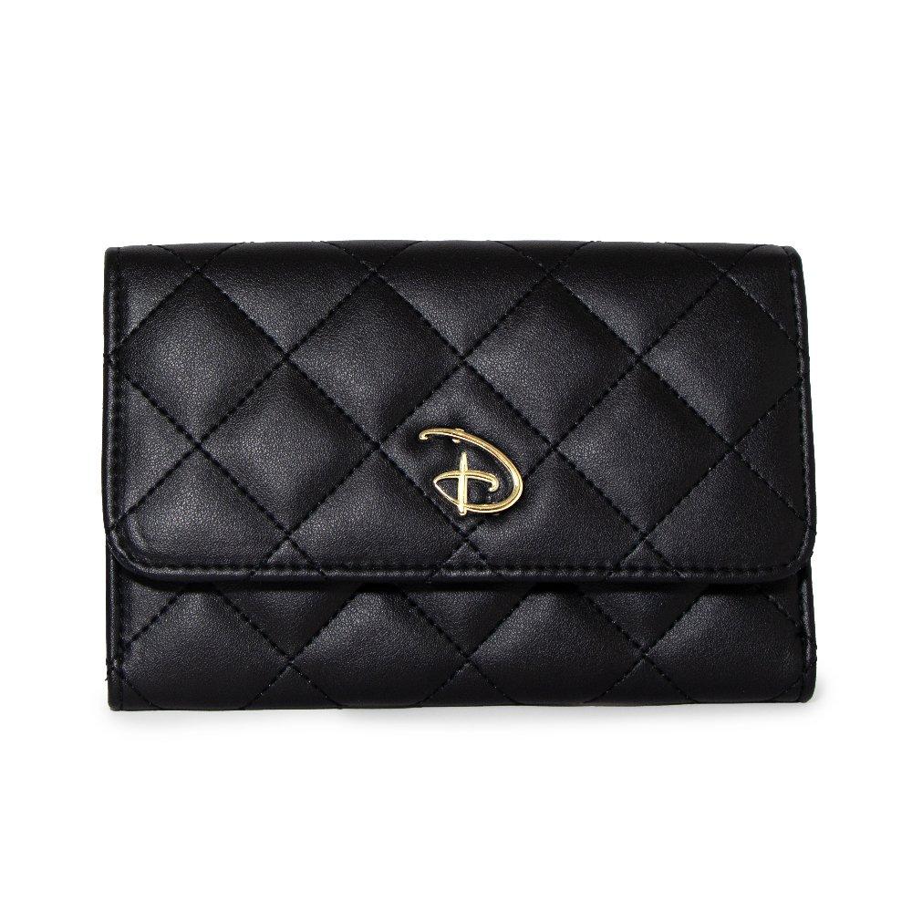 Buckle-Down Disney Signature D Logo Quilted Black Vegan Leather Foldover Wallet