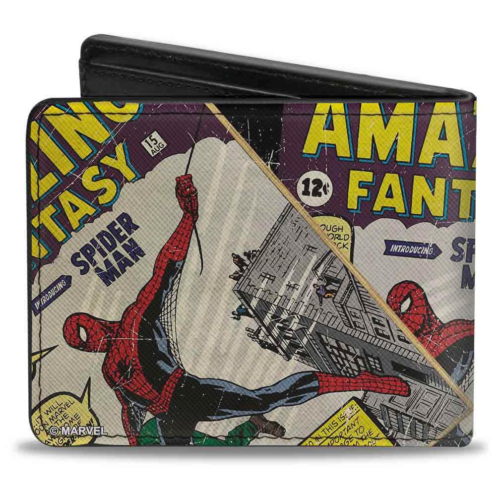 Buckle-Down Marvel Comics Spider-Man Carrying Man Amazing Fantasy Issue 15 Comic Cover Men's Vegan Leather Bifold Wallet