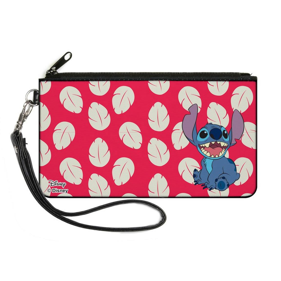 Buckle-Down Disney Lilo and Stitch - Stitch Smiling Pose Dress Leaves Canvas Zip Clutch Wallet, Size: One Size, Buckle Down