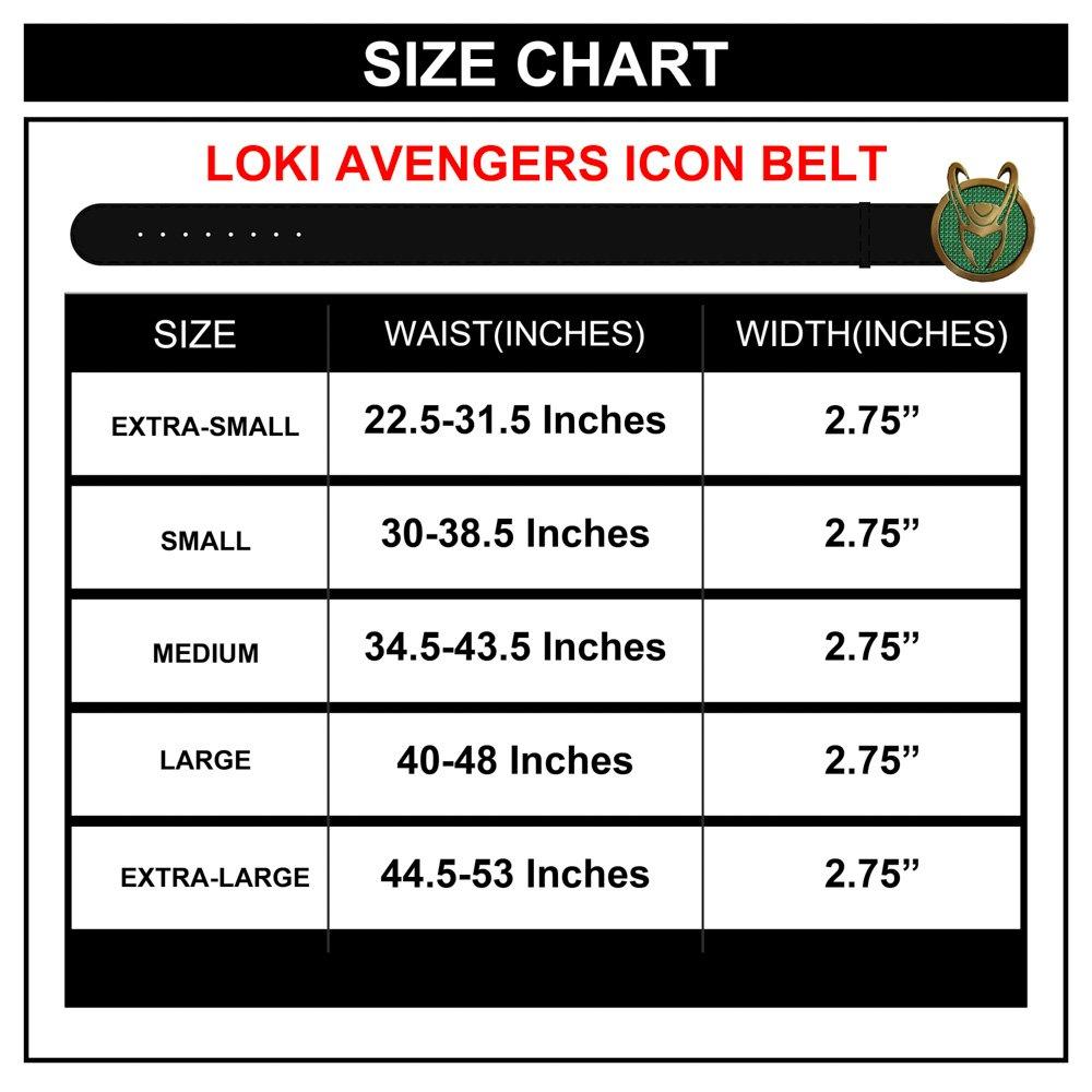 Buckle-Down Marvel Avengers Loki Icon with Crystal Rhinestones Black Vegan Leather Belt