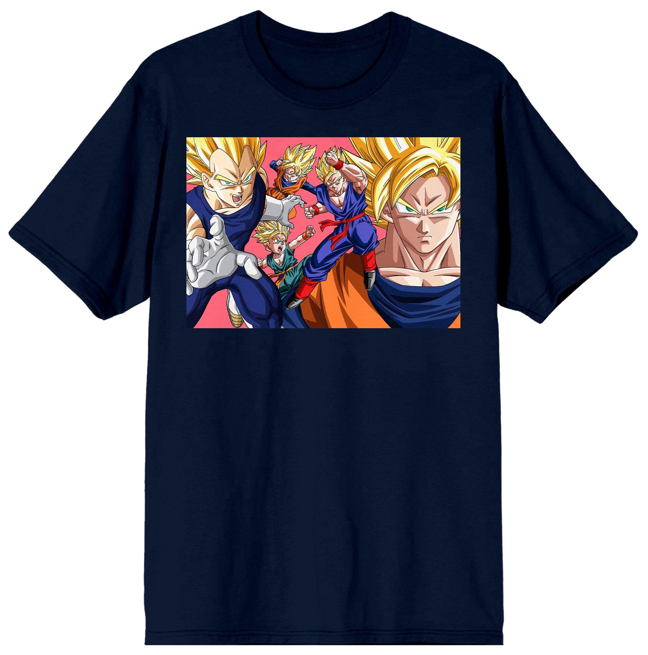 Dragon Ball Z Character Group Men's Anime Navy Blue Short Sleeve Graphic T-Shirt