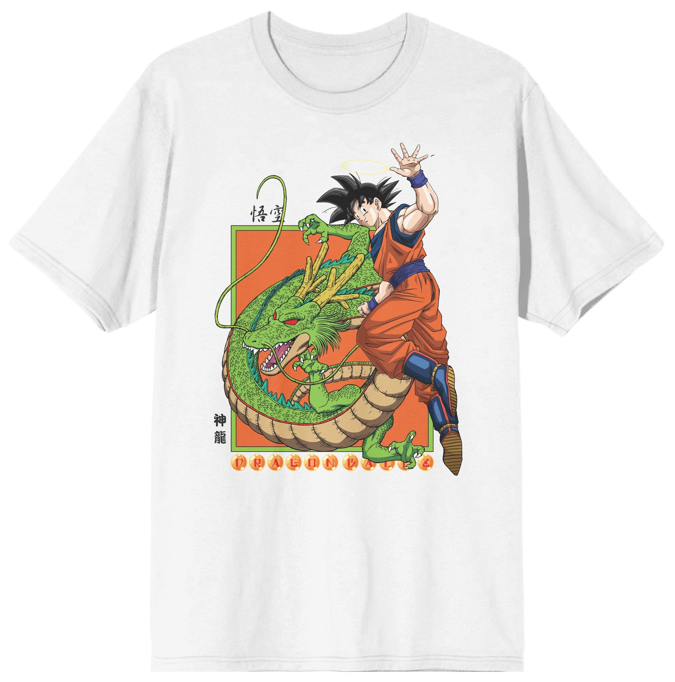 Dragon Ball Z Goku and Shenron Men's White Short Sleeve Graphic T-Shirt