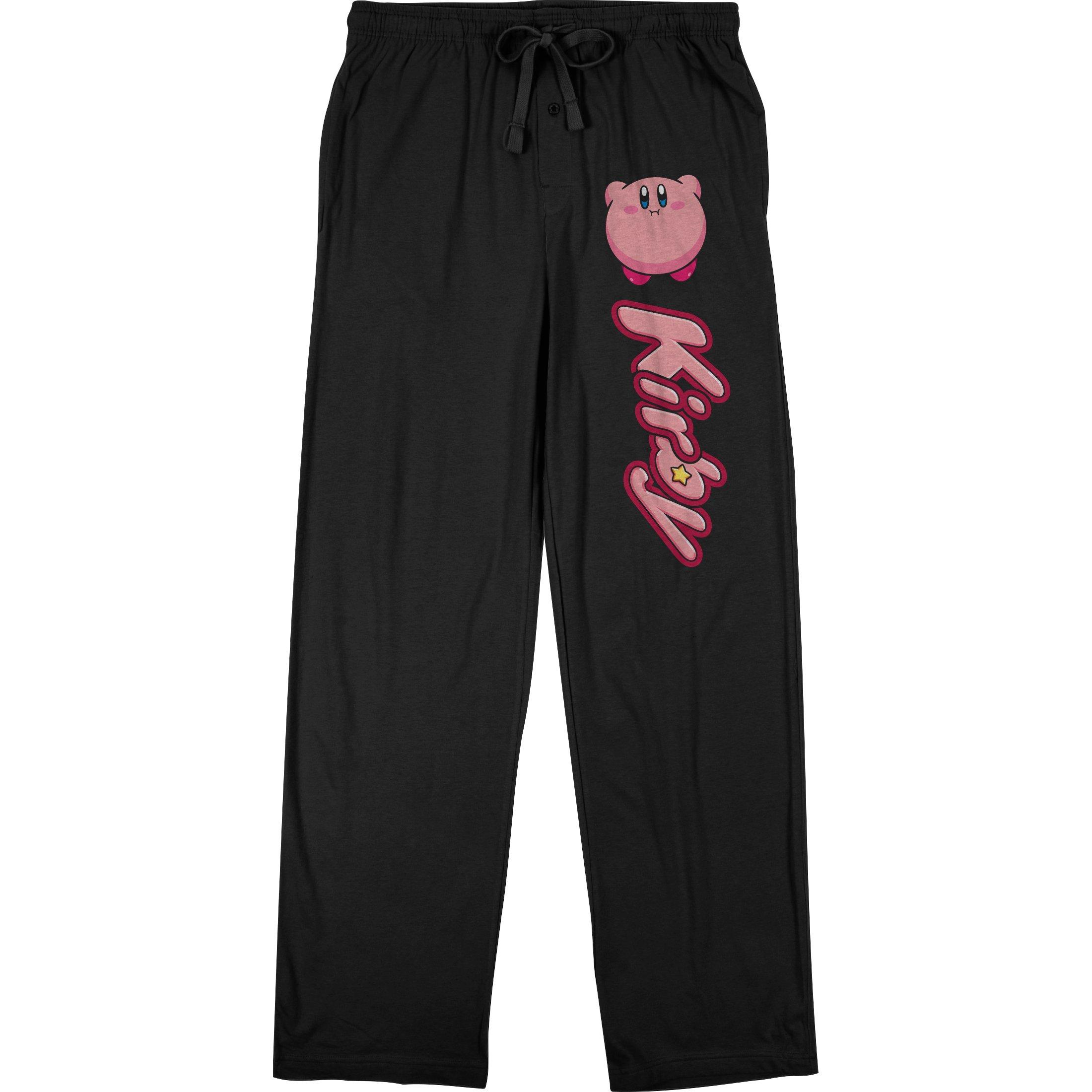 Kirby Character Print Men's Black Sleep Pajama Pants-Medium