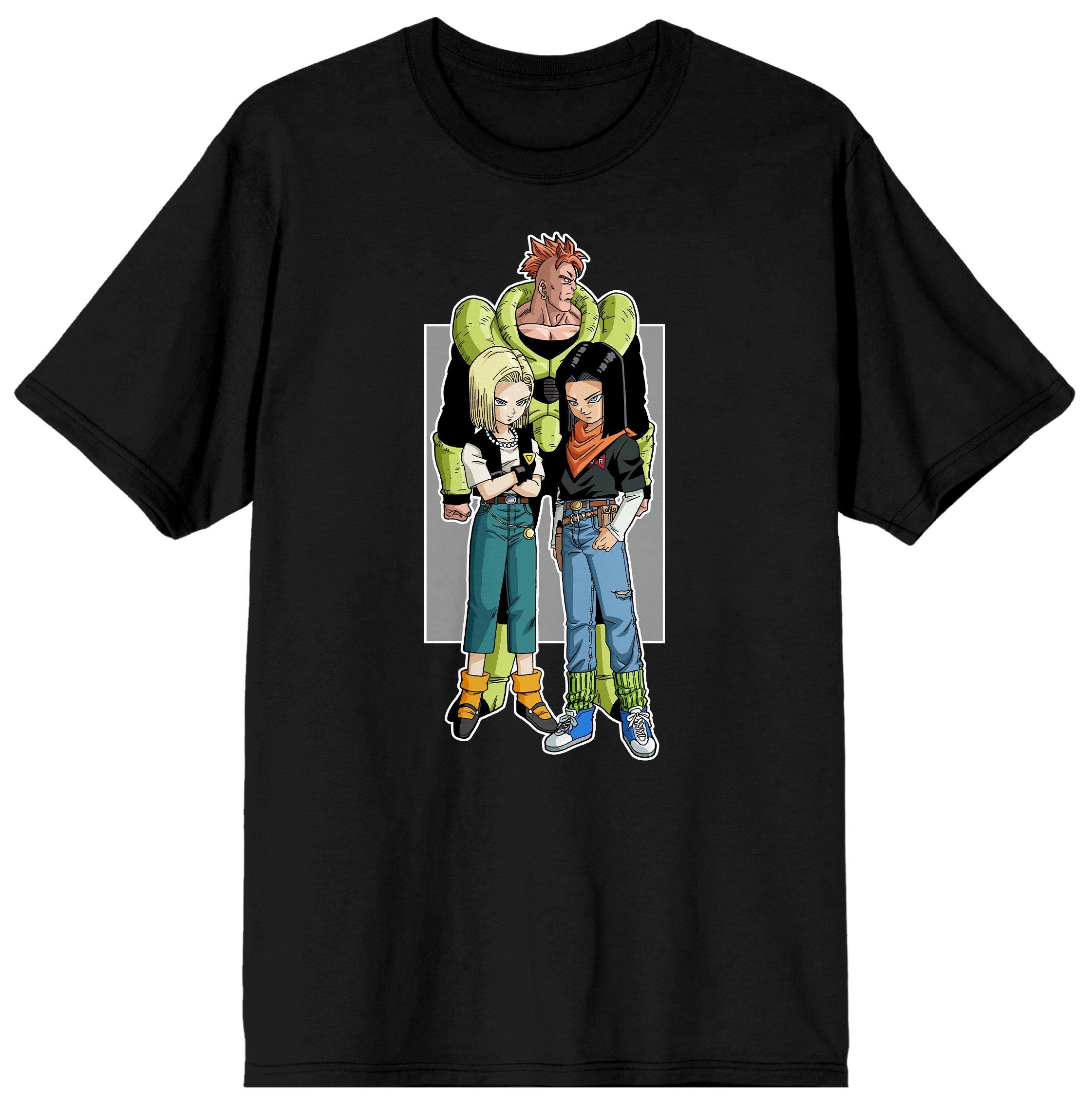 Dragon Ball Z Anime Android 16, 17, and 18 Characters Men's Black Short Sleeve T-Shirt, Size: 2XL, Bioworld Merchandising