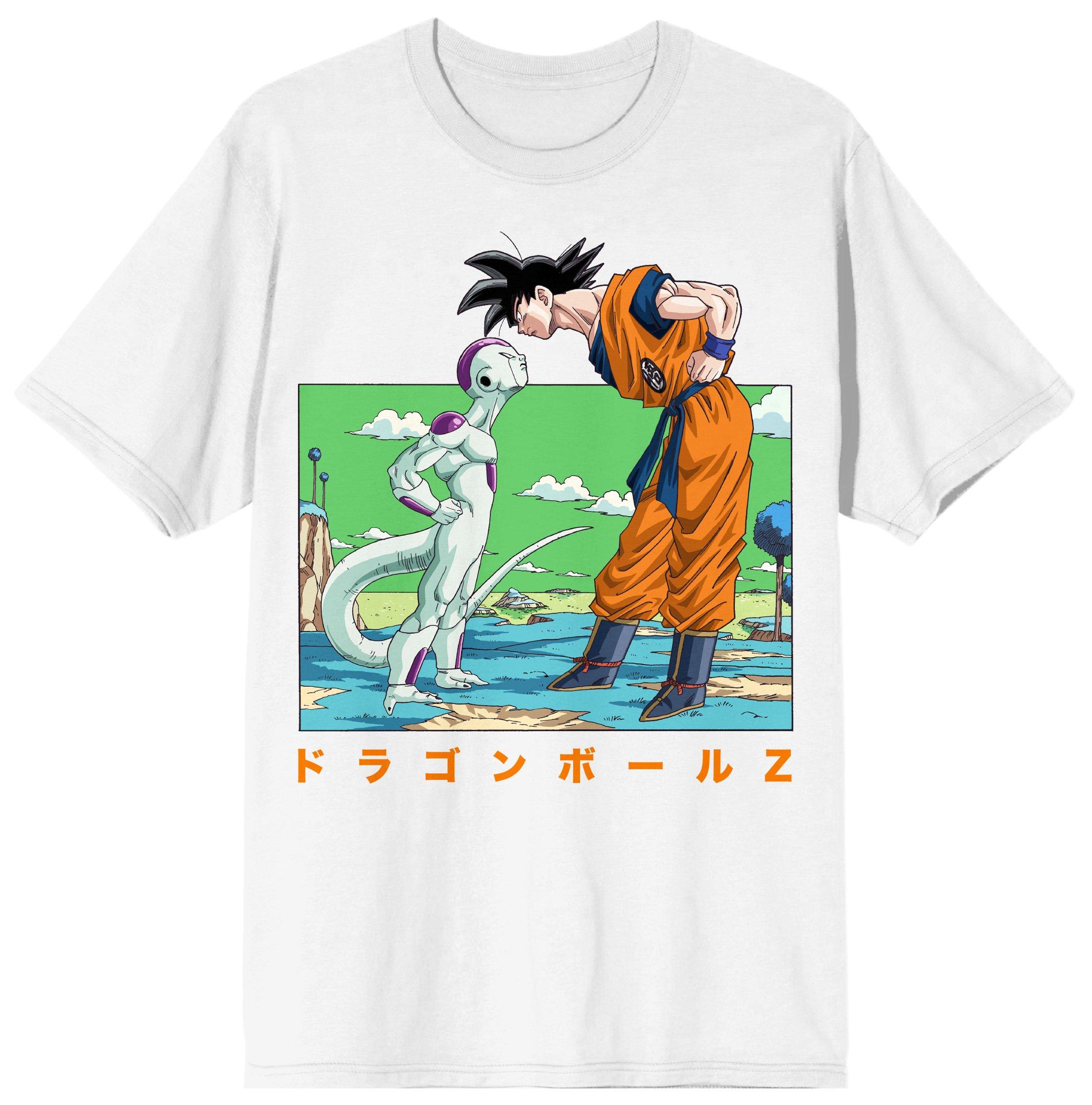 Dragon Ball Z Goku and Freiza Men's White Graphic Short Sleeve T-Shirt