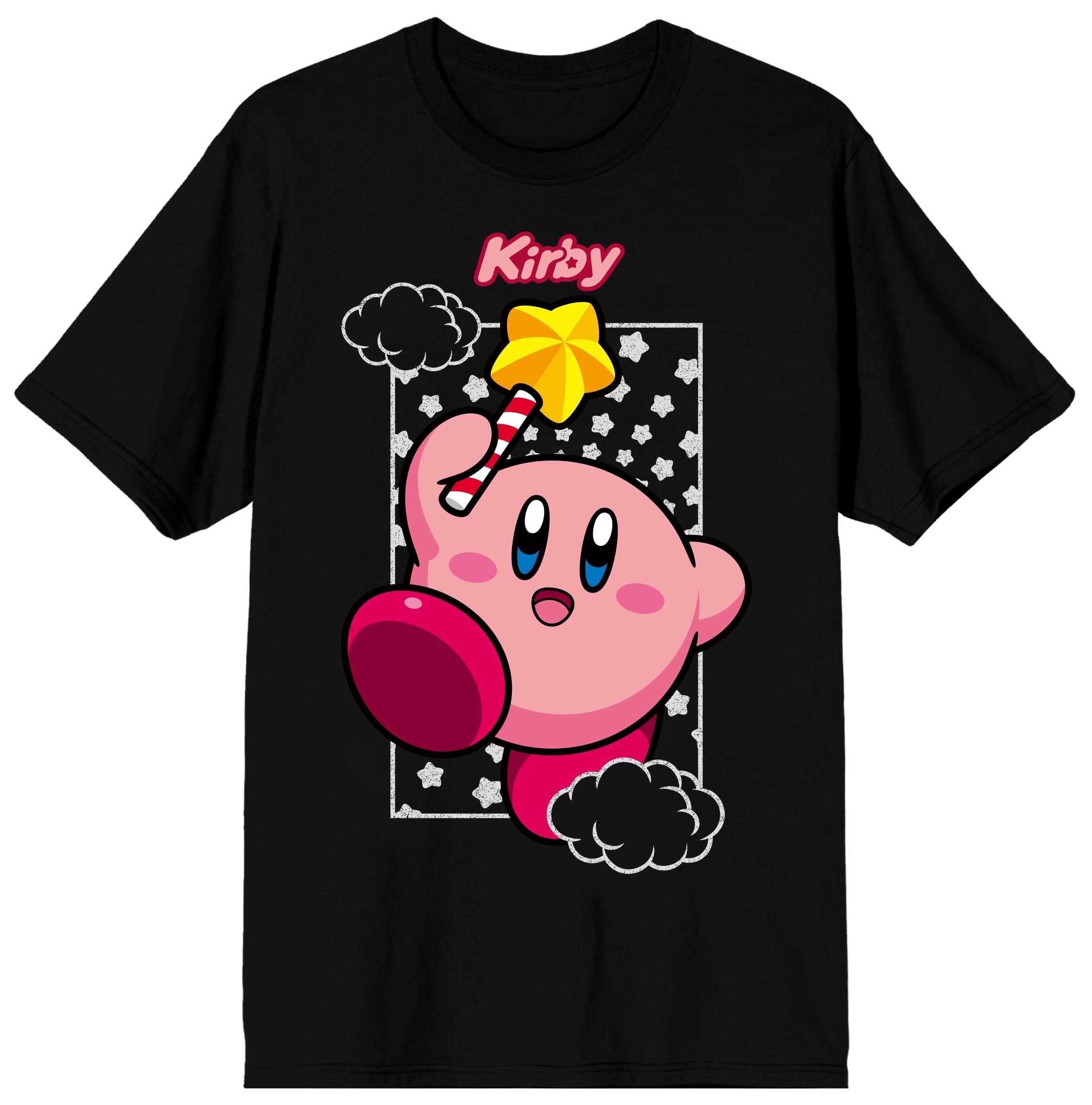 Kirby Character with Stars Pattern Men's Black Short Sleeve Graphic T-Shirt