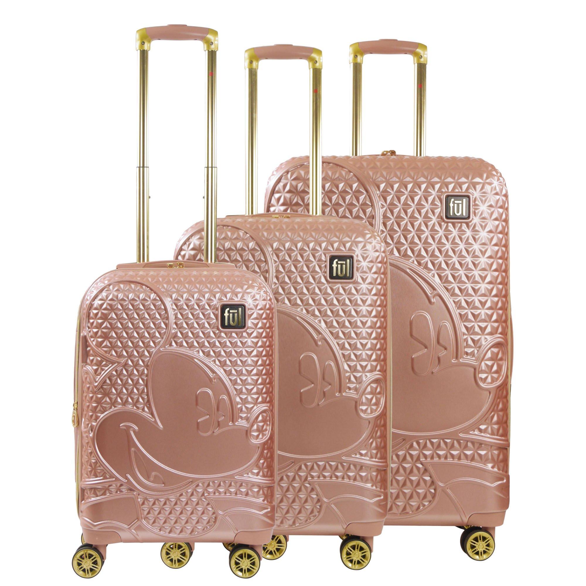 FUL Disney Textured Mickey Mouse Hard Sided Luggage 3-Piece Set - Rose Gold, Concept One, Rosegold