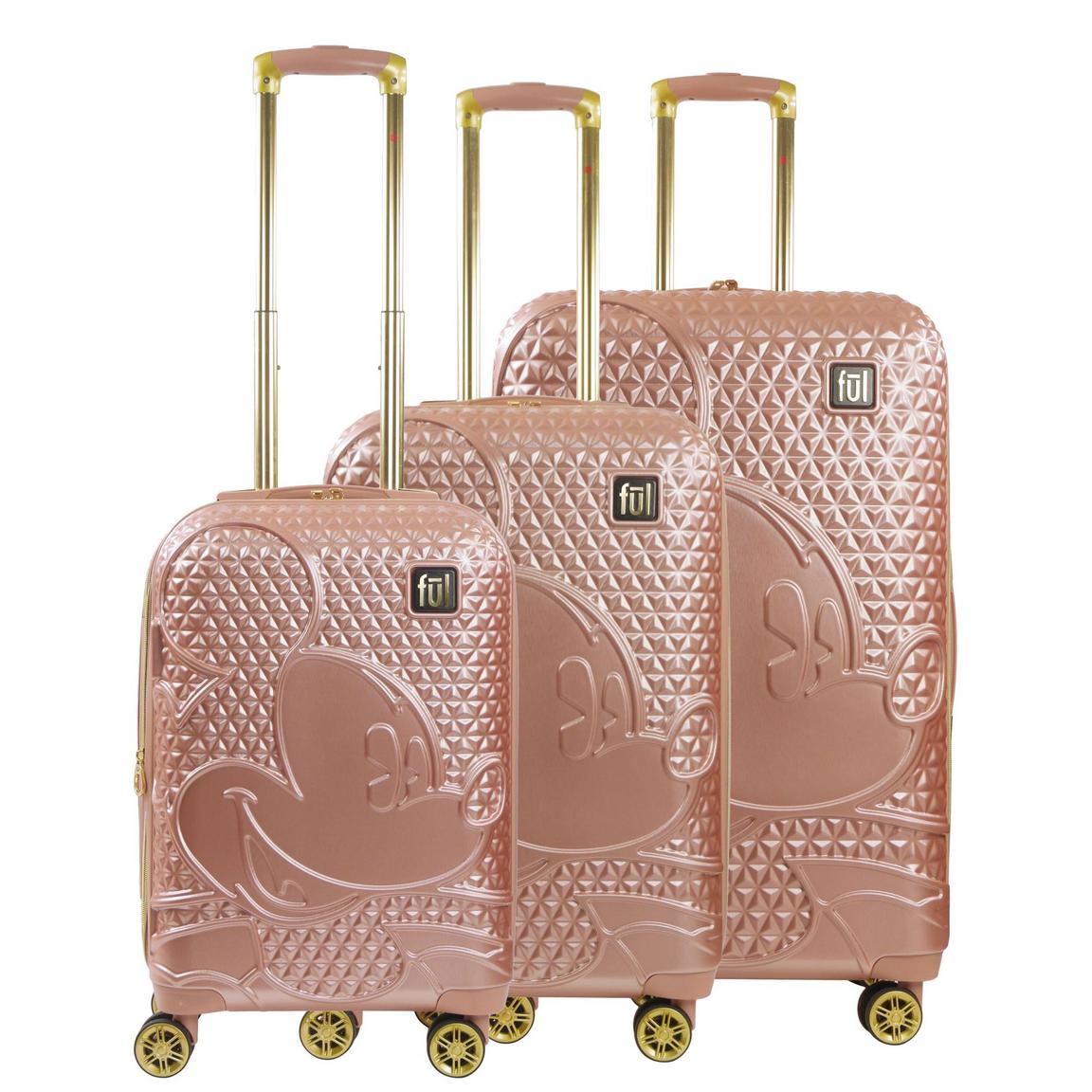 Concept One FUL Disney Textured Mickey Mouse Hard Sided Luggage 3-Piece Set - Rose Gold, Rosegold