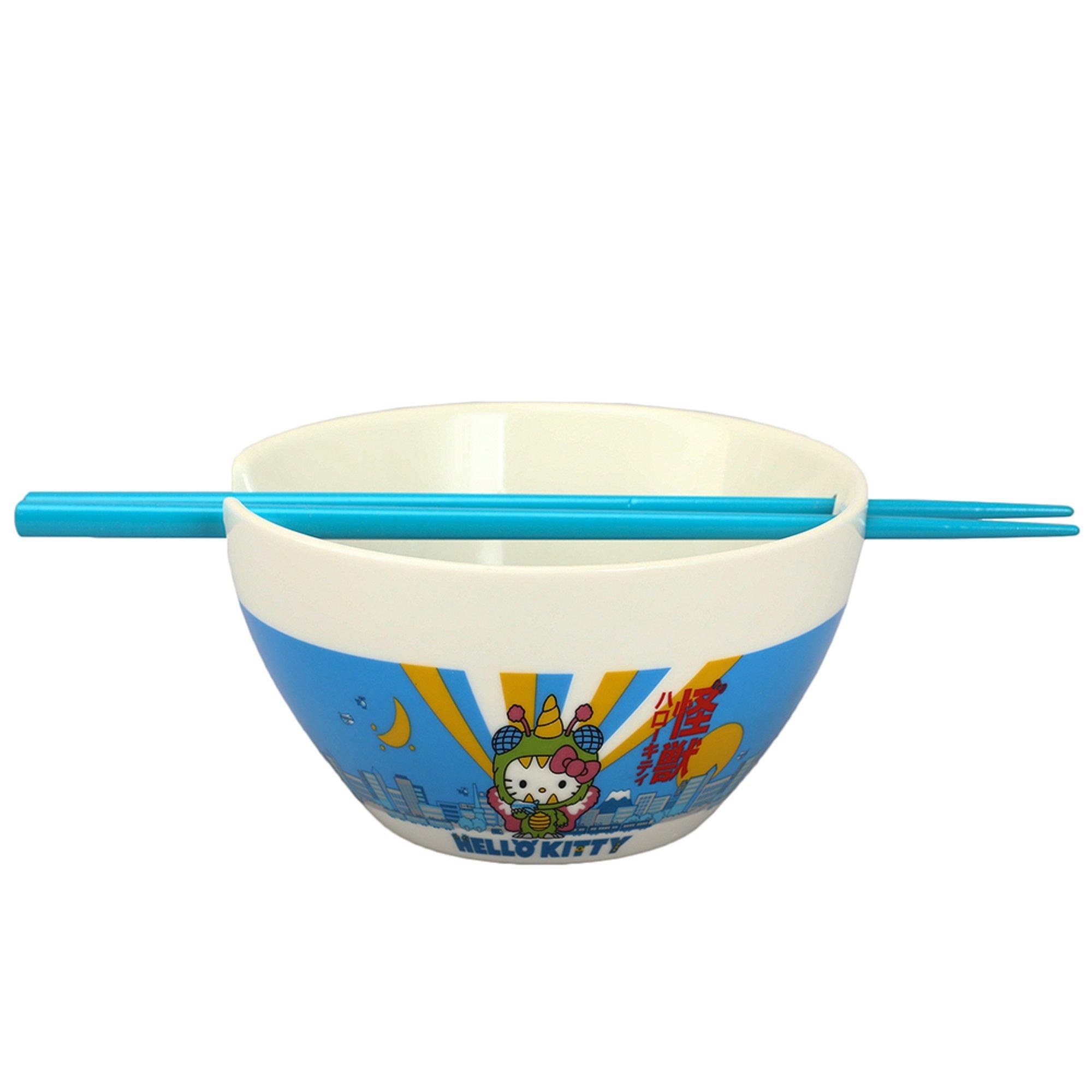 Hello Kitty Kaiju Cityscape Ceramic 20 Ooz Ramen Bowl with Chopsticks
