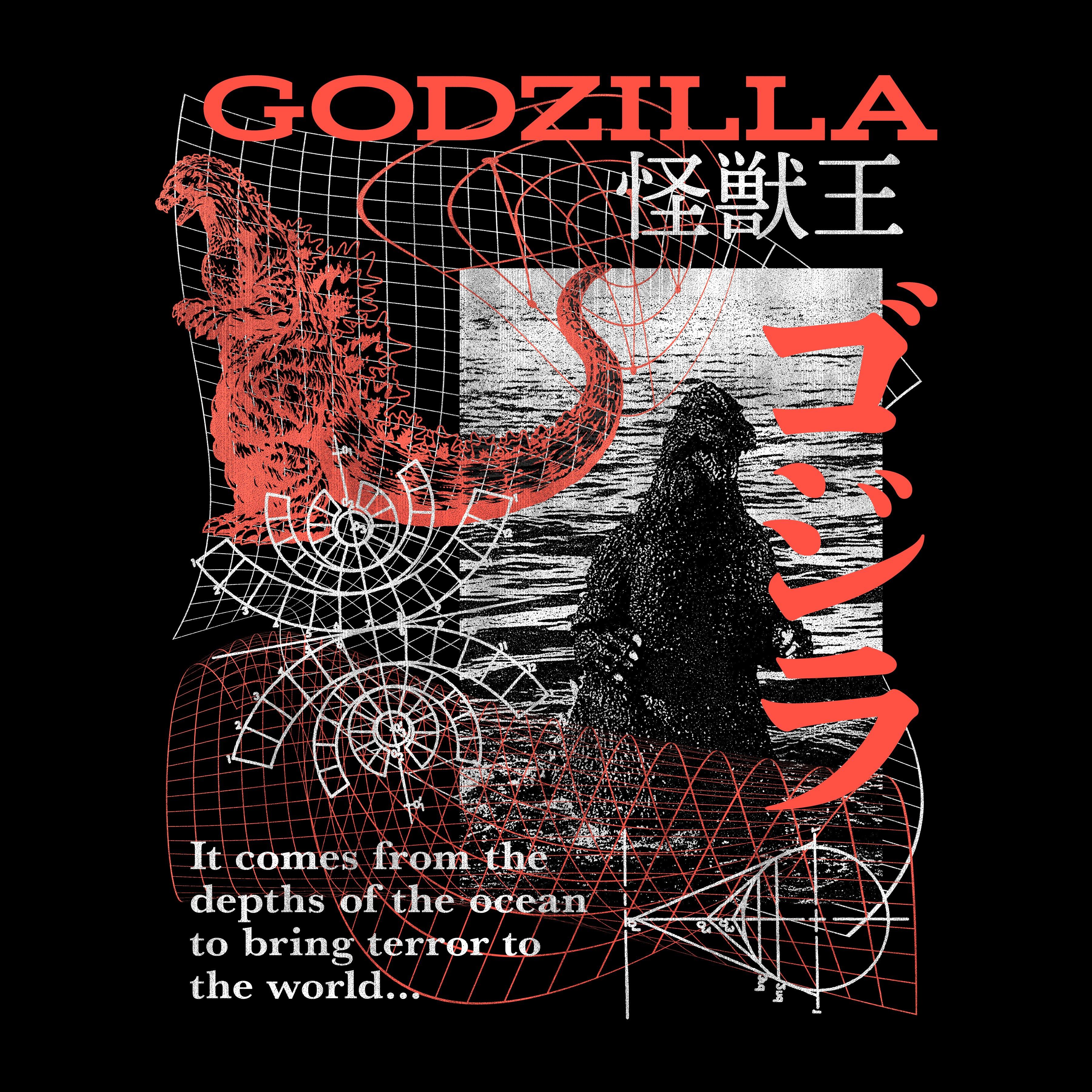 Godzilla Grid Black Puff Print Unisex Short Sleeve T-Shirt