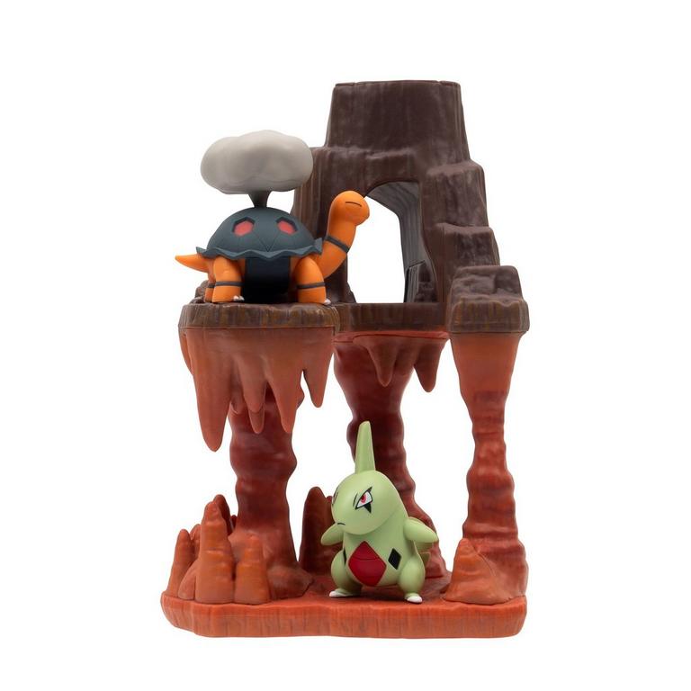 Jazwares Pokemon 6-in Volcanic Cave  Environment Figure Pack with 2-in Figure Larvitar and Torkoal