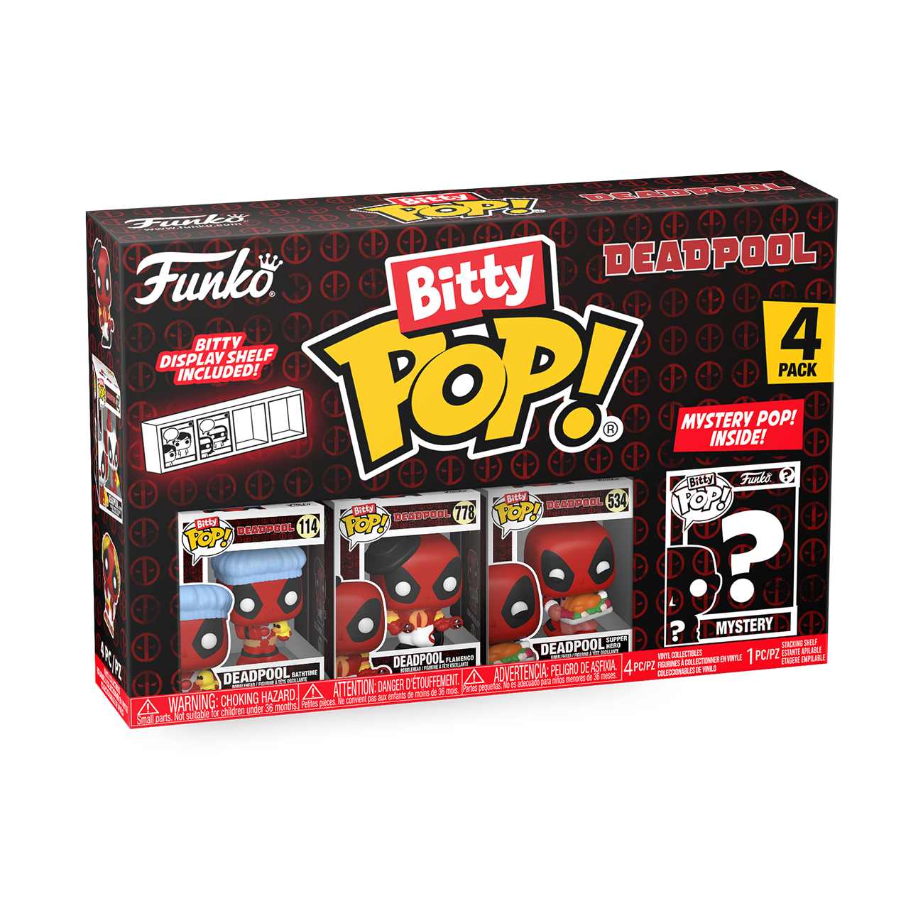 Funko Bitty POP! Deadpool Vinyl Figure Set 4-Pack (Bath time, Flamenco, Supper Hero, and Mystery Pop!)