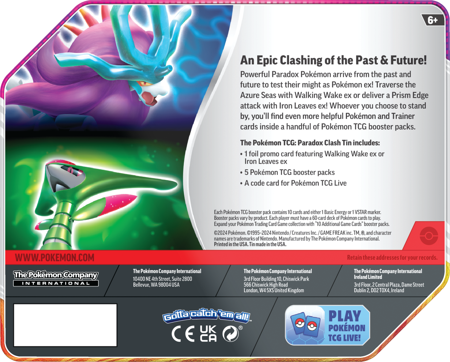 Pokemon Trading Card Game: Paradox Clash Tin (Styles May Vary