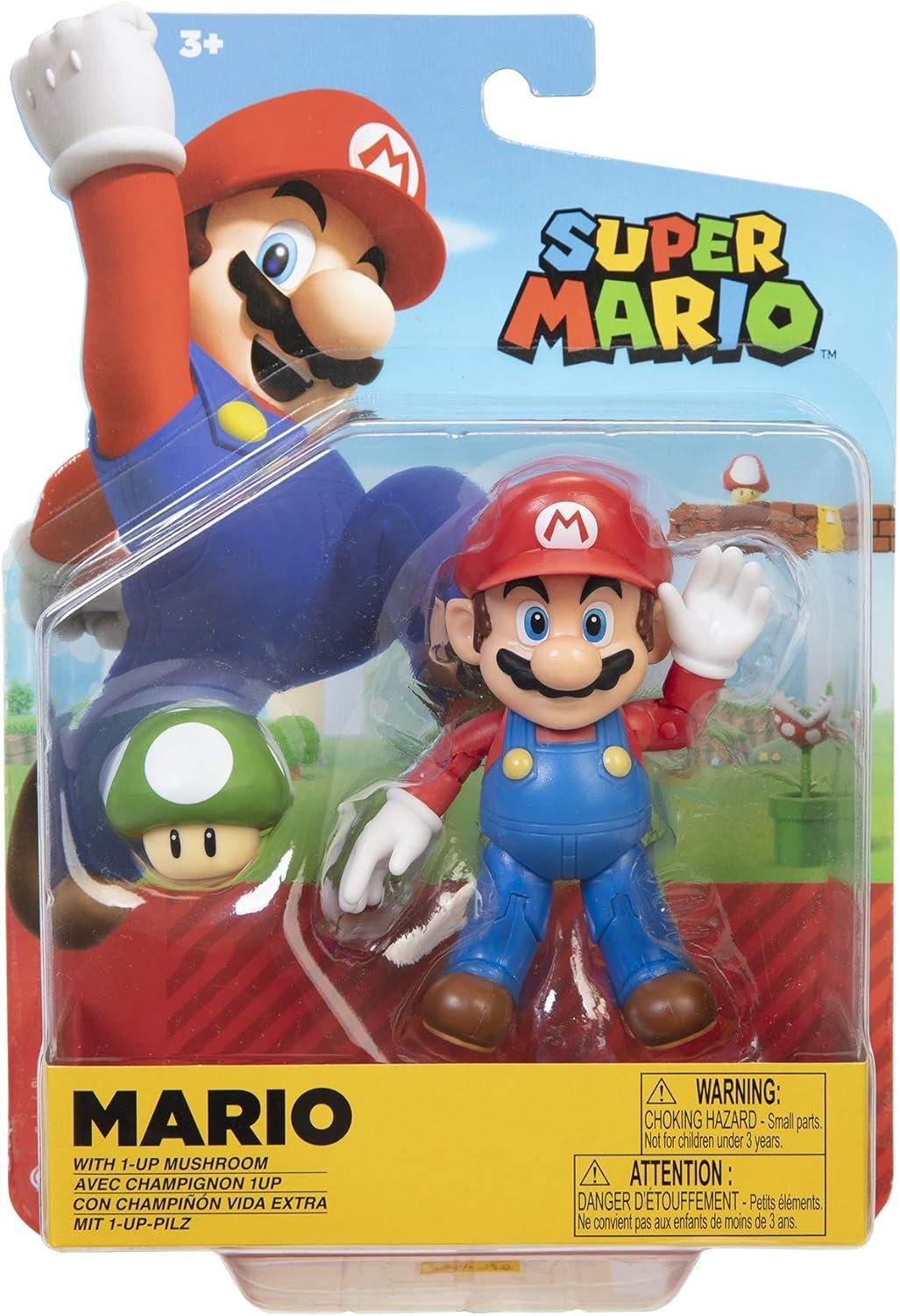 Jakks Pacific Super Mario - Mario with Green Mushroom 4-in Action Figure