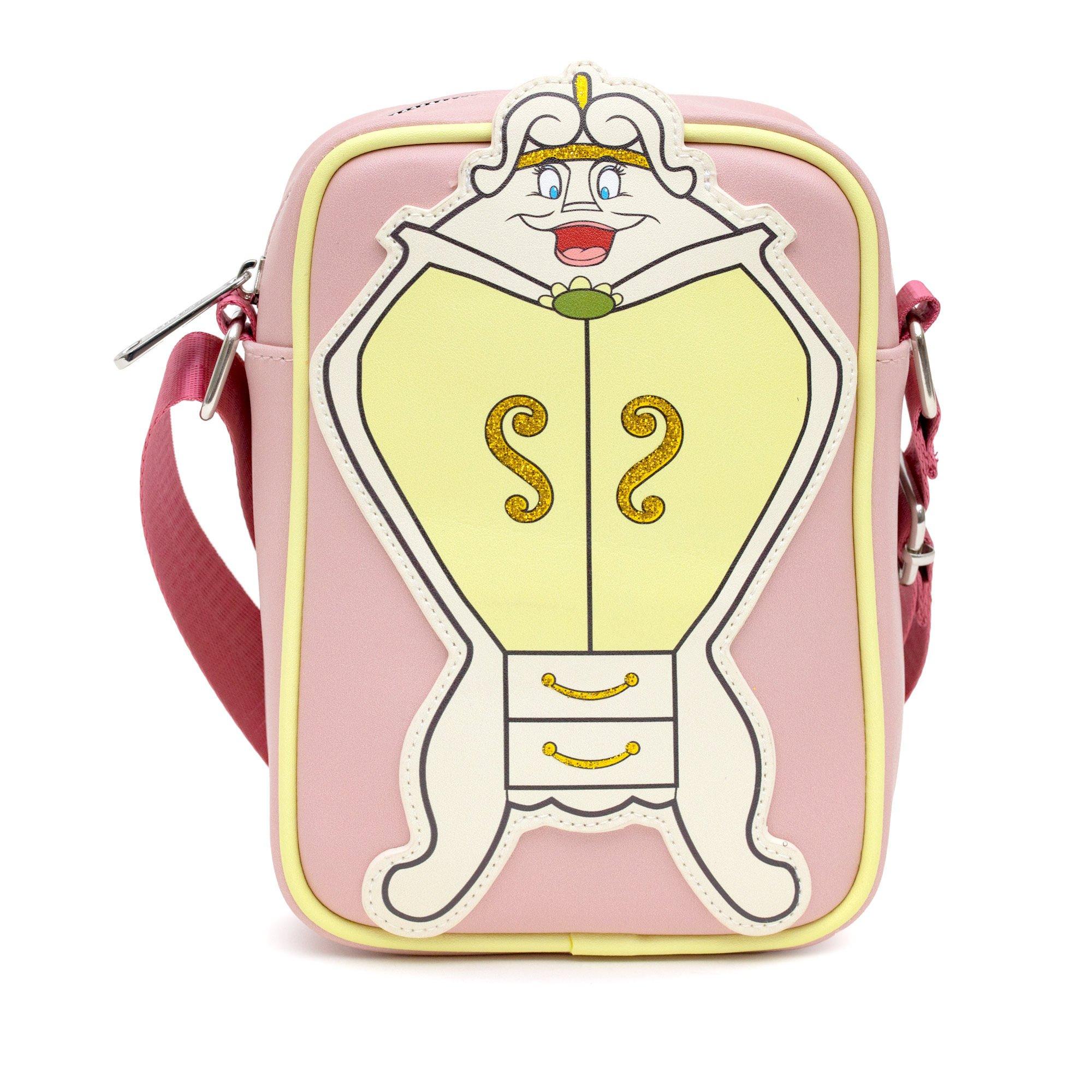Buckle-Down Disney Beauty and the Beast Polyurethane Crossbody Bag with Piping Edge and Cell Phone Pocket, Size: One Size, Buckle Down