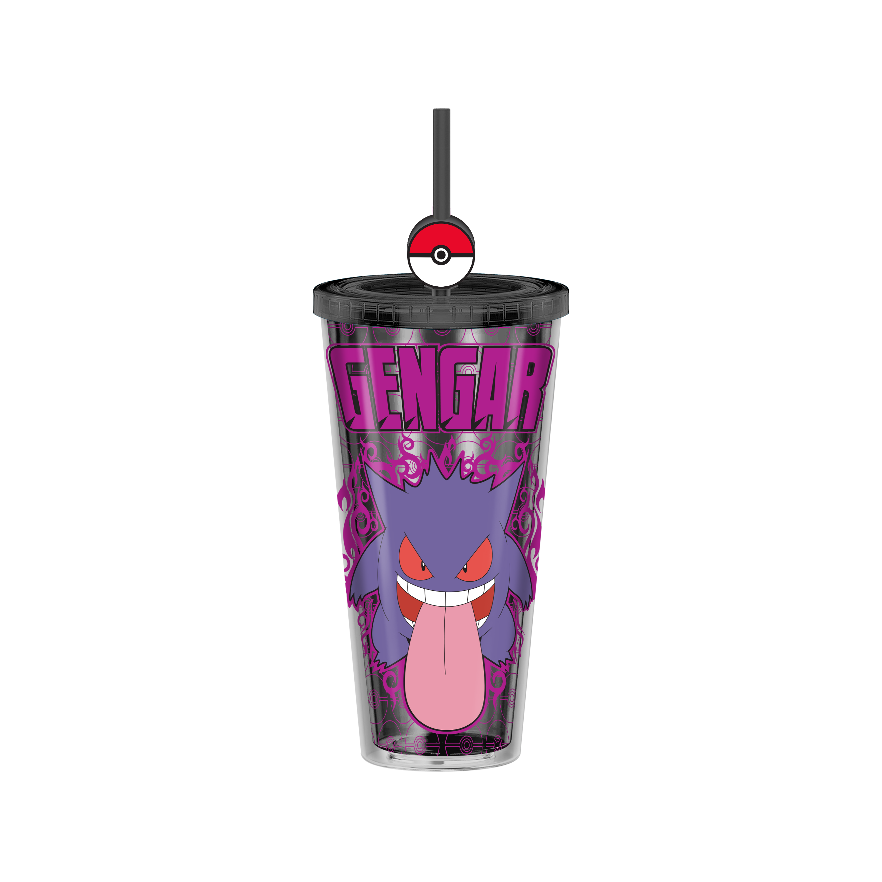 Pokemon Gengar 24oz Plastic Cold Cup with Lid and Topper Straw