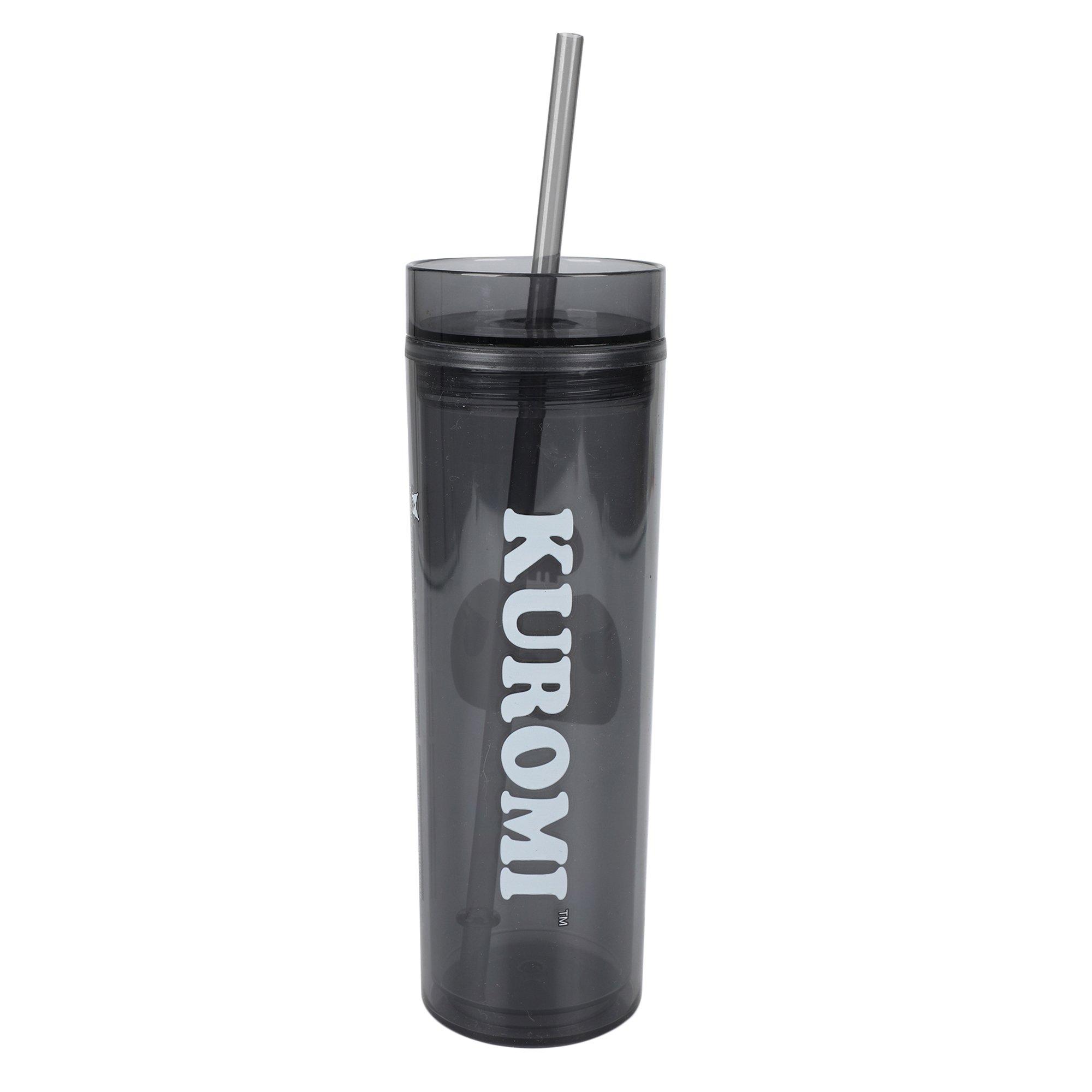 Kuromi Black 16 oz Slim Plastic Water Bottle with Straw