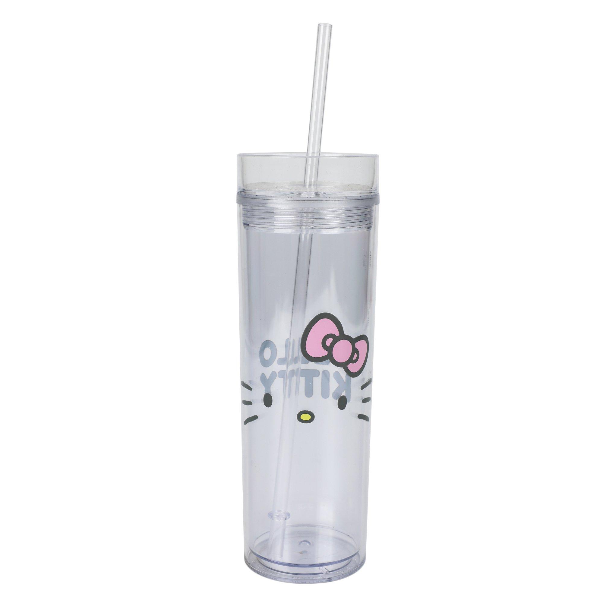 Hello Kitty Face Clear 16 oz Slim Water Bottle with Straw