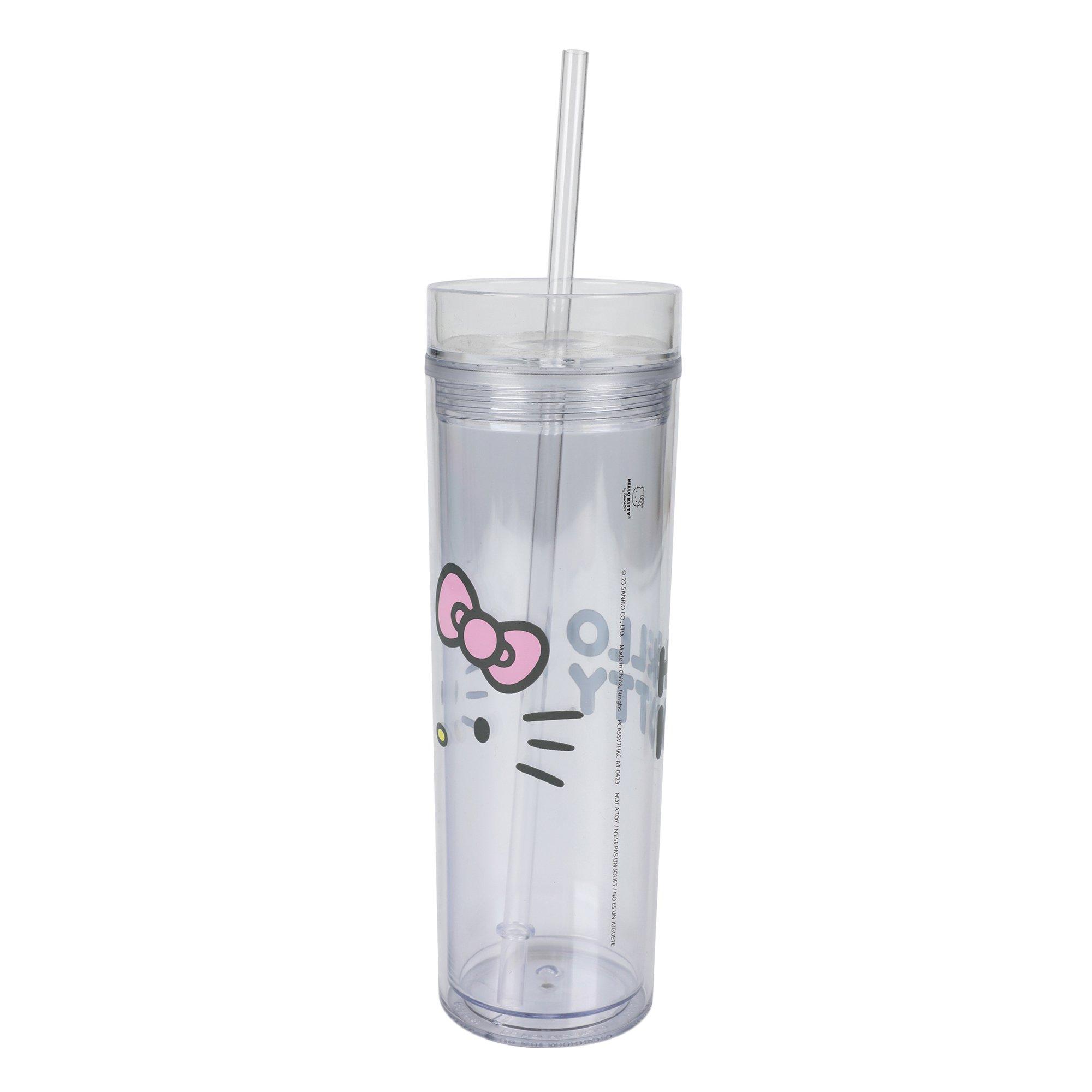 Hello Kitty Face Clear 16 oz Slim Water Bottle with Straw