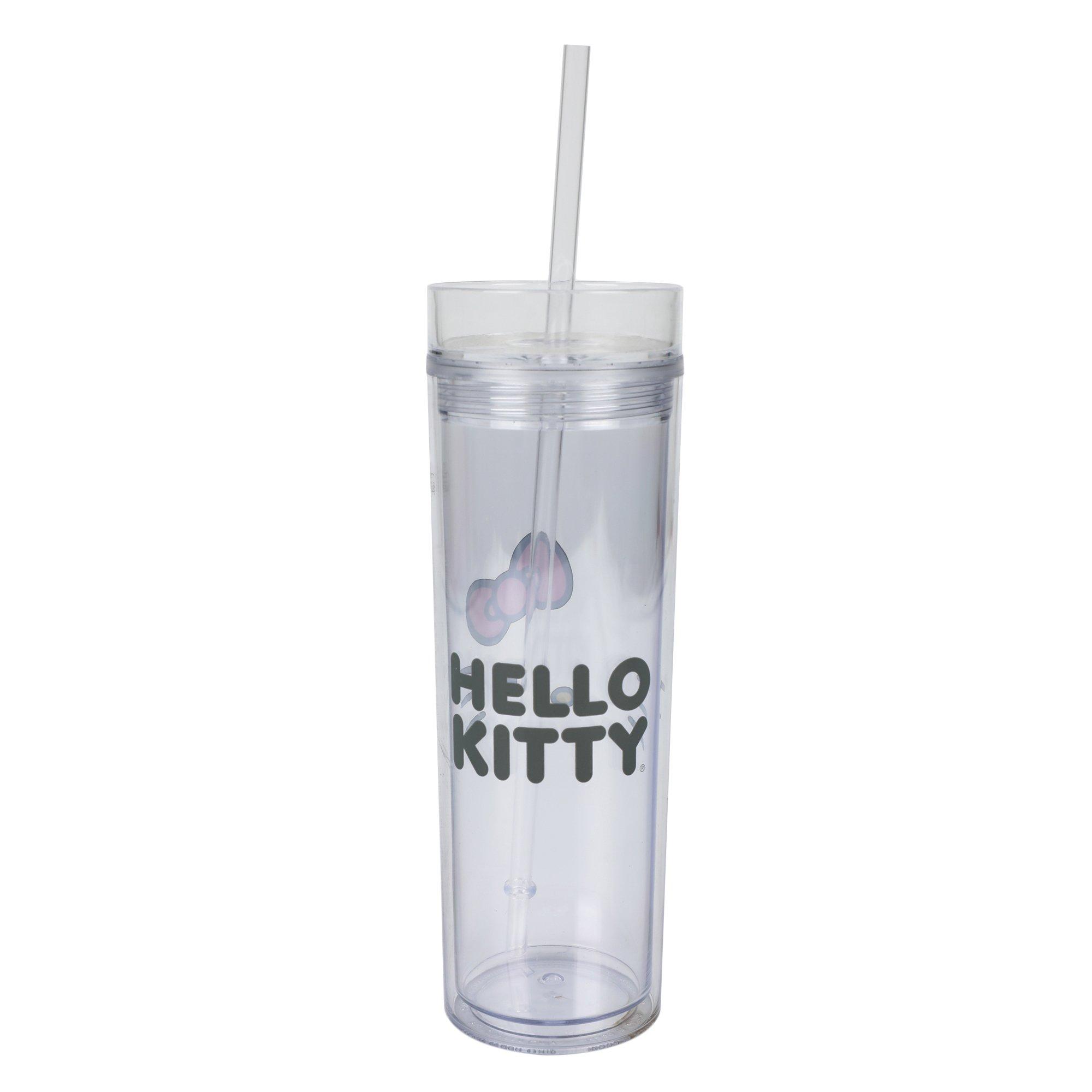 Hello Kitty Face Clear 16 oz Slim Water Bottle with Straw