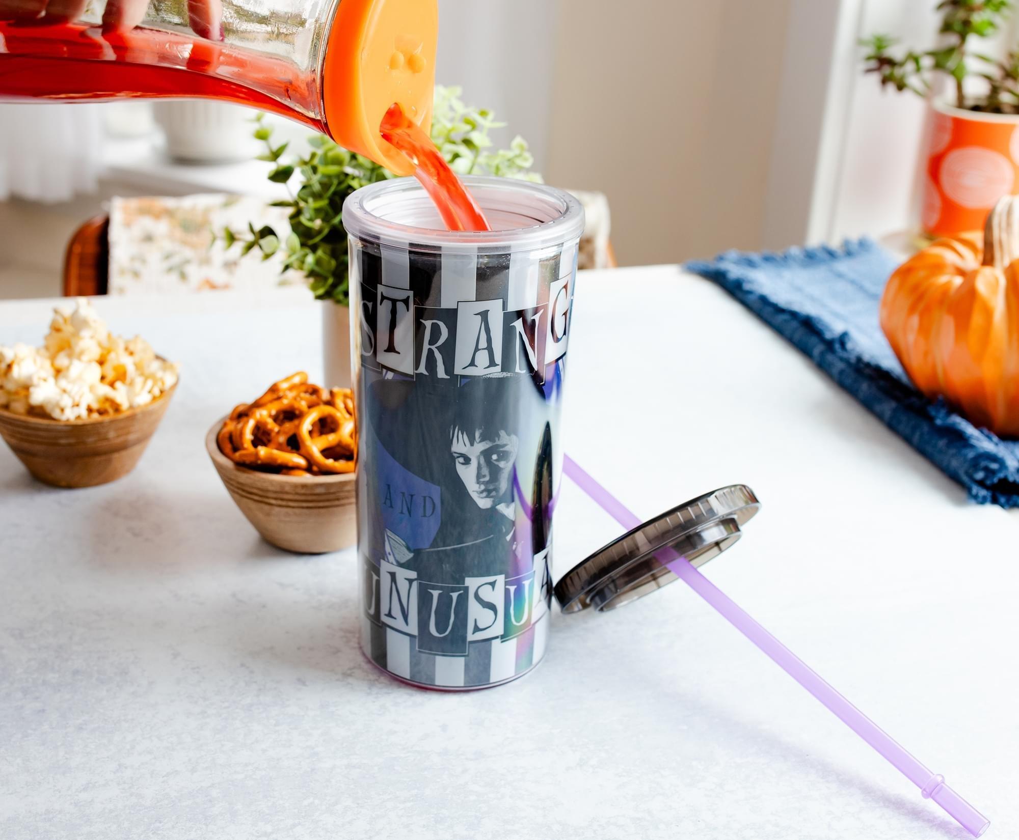 Beetlejuice Strange and Unusual 20 oz Cold Cup With Lid and Straw