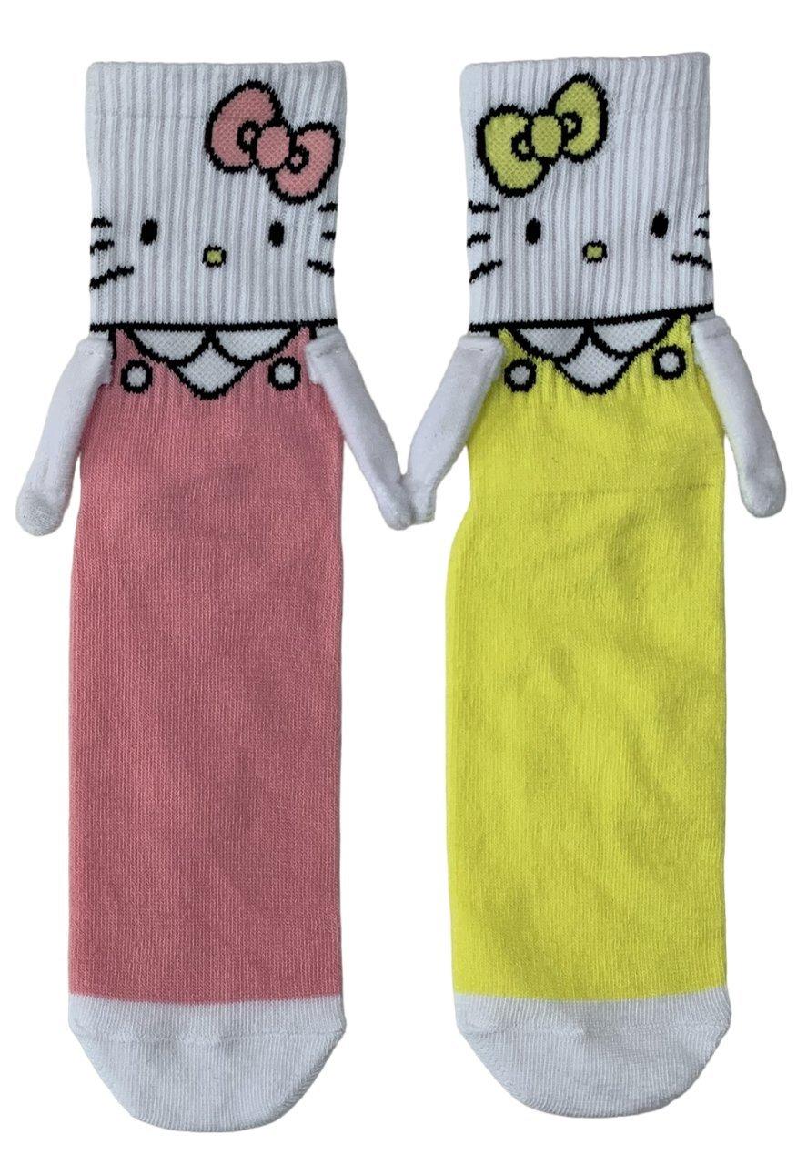 Sanrio Hello Kitty and Mimi Magnetic Hand Unisex Crew Socks, High Point Design