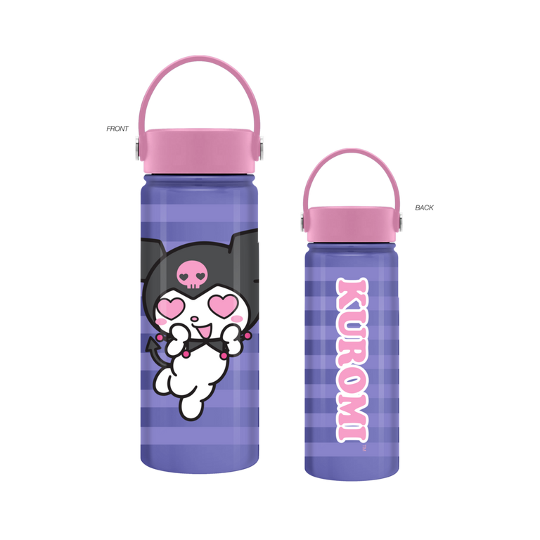 Sanrio Kuromi Heart Eyes Purple Stripes 20oz Stainless Steel Water Bottle with Swivel Handle