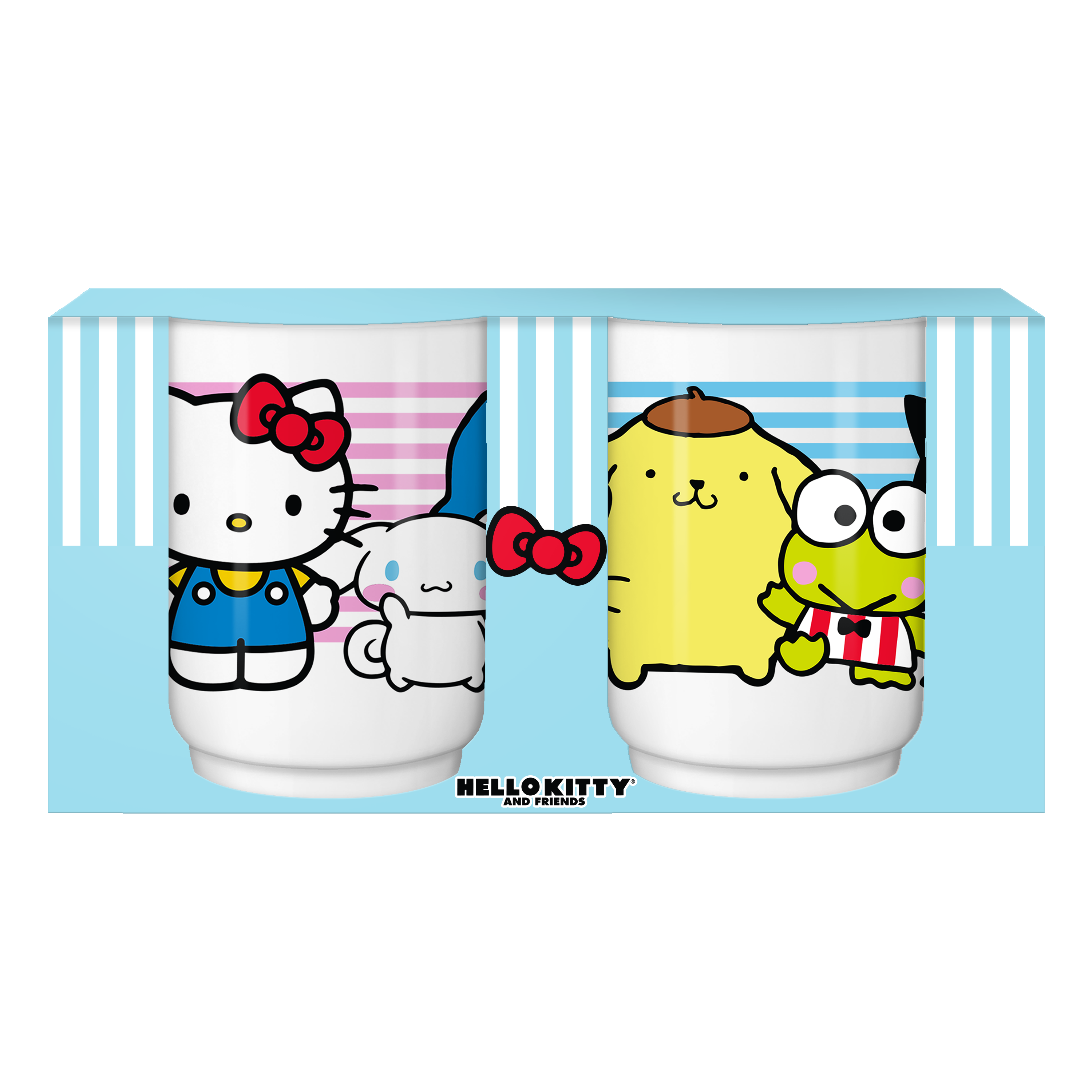 Sanrio Hello Kitty and Friends Group Stripes 2pc 12oz Ceramic Tea