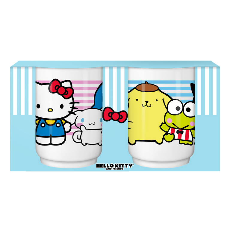 Sanrio Hello Kitty and Friends Group Stripes 2pc 12oz Ceramic Tea